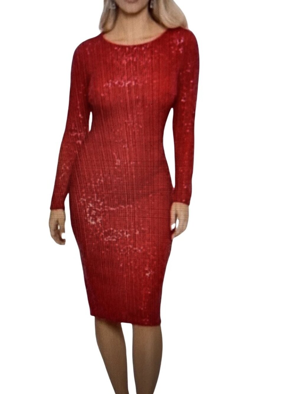 XSCAPE Sequined Long Sleeve Sheath Dress Red 8  NWT